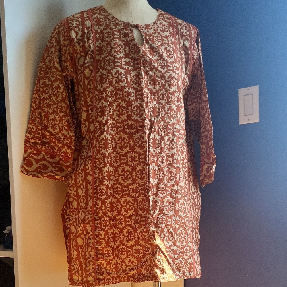 Fabindia Rust and Cream Printed Kurta